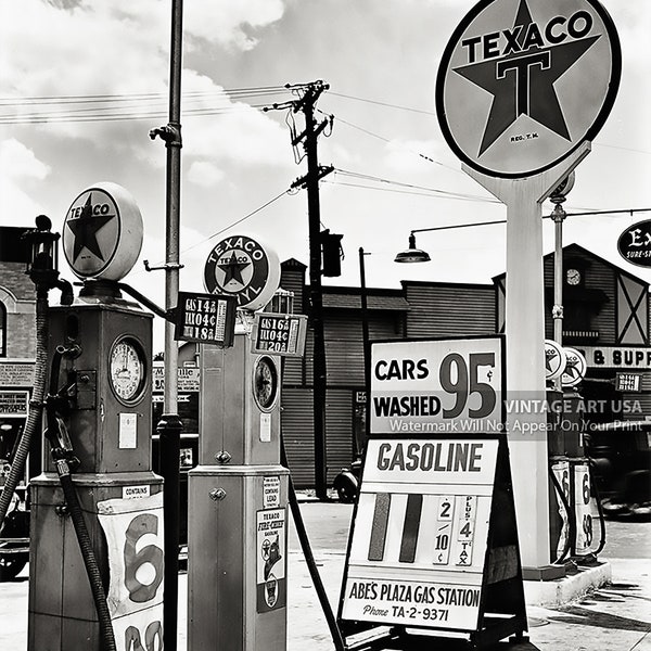 Vintage 1930s Texaco Gas Station Photo Bronx New York Old Gas Pumps & Car Wash Wall Art Decor Collector Photograph Garage Art for Man Cave