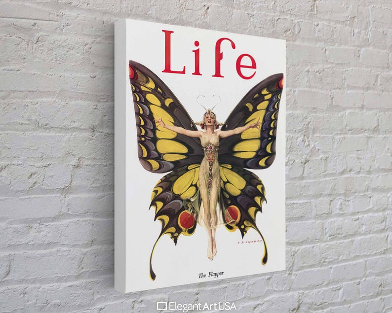Art Nouveau Butterfly Wall Art 1922 Life Magazine Cover Art Flapper Butterfly Canvas Gallery Wrap