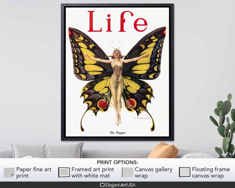 Art Nouveau Butterfly Wall Art 1922 Life Magazine Cover Art Flapper Butterfly Fine Art Print