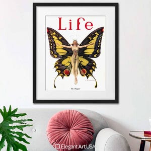 Art Nouveau Butterfly Wall Art 1922 Life Magazine Cover Art Flapper Butterfly Framed Art Print with White Mat