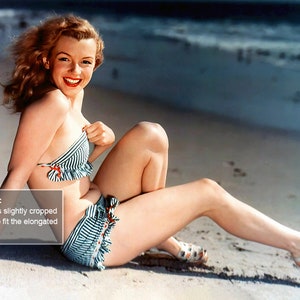 Marilyn Monroe Bikini Photo Print 1946 First Modeling Shoot Swimsuit Young Beach Seaside Postcard by the Sea Full Color Wall Art Decor 13x19 inches