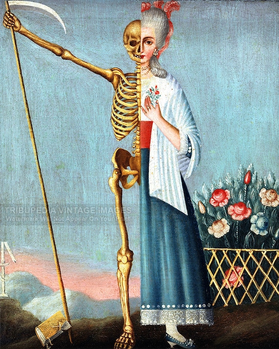 Life and Death Oil Painting Fine Art Print 19th Century Wall Art Decor  Woman Skeleton Grim Reaper Memento Mori Early 1800s Gothic Artwork -   Canada