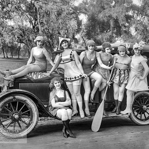 Mack Sennett Bathing Beauties Posing on Automobile Photo Print - 1919 Washington DC Beautiful Ladies in Swimsuits Wall Art Decor Photograph