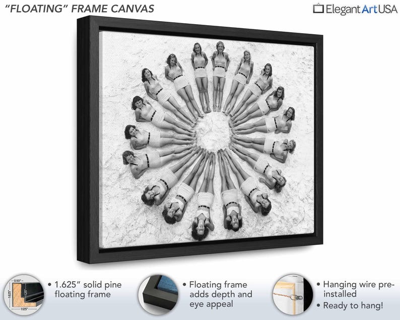 Vintage Beach Art Floating Frame Canvas Print