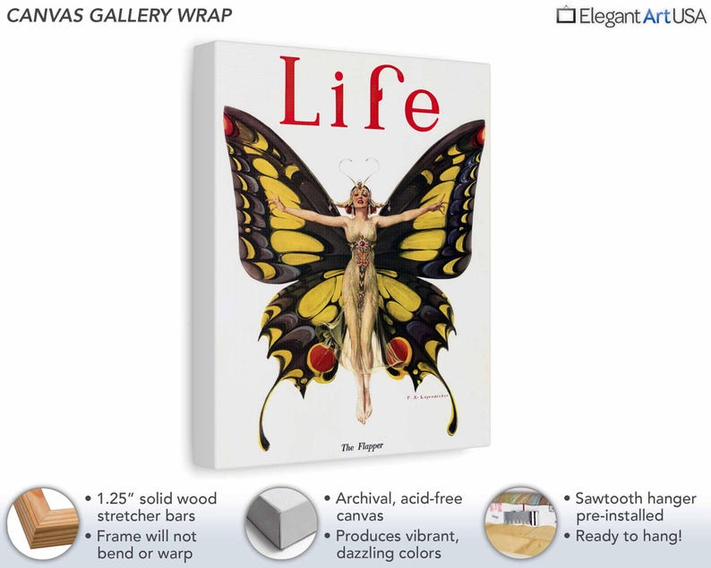 Art Nouveau Butterfly Wall Art 1922 Life Magazine Cover Art Flapper Butterfly Canvas Art Print Details