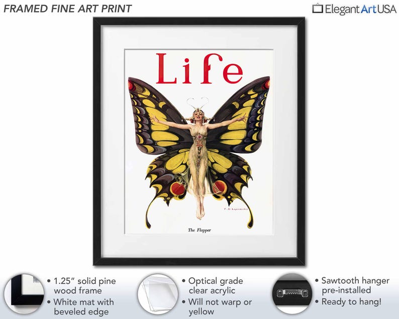 Art Nouveau Butterfly Wall Art 1922 Life Magazine Cover Art Flapper Butterfly Framed Art Print Details