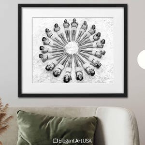Vintage 1940s Beach Art Bathing Suit Women in Circle Framed Fine Art Print