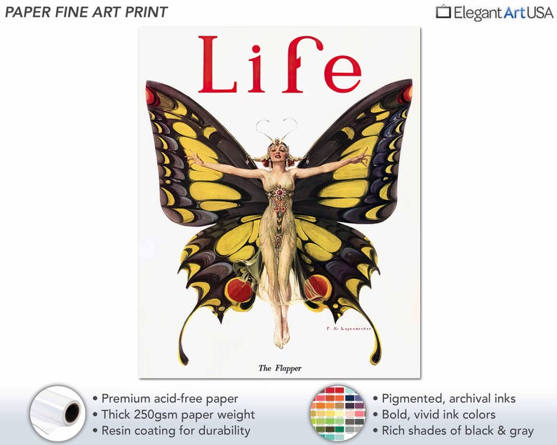 Art Nouveau Butterfly Wall Art 1922 Life Magazine Cover Art Flapper Butterfly Fine Art Print Details