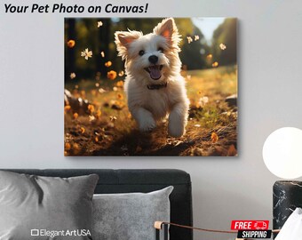Custom Pet Portrait Canvas - Dog Cat Photo - Pet Memorial Gift
