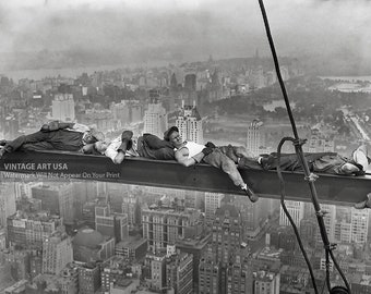 Sleeping Above Manhattan Photo 1932 Men Napping on Beam Lunch Atop Skyscraper Series Vintage New York NYC Wall Art Wall Decor Collector