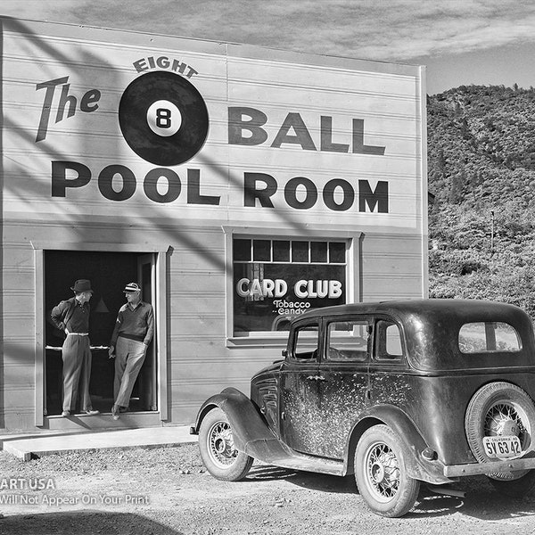 Eight Ball Pool Room Vintage 1940 Photo Print - 8 Ball Pool Hall Billiards 1940s California Wall Art Decor Collector Pool Room Photograph