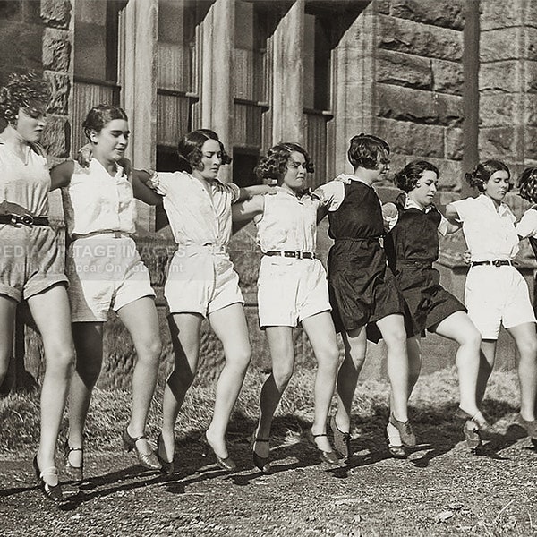 Vintage 1930s Photo - Group of High School Girls Dancing by Sam Hood - Young Ladies Having Fun 1930s Fashion Wall Art Collector Print