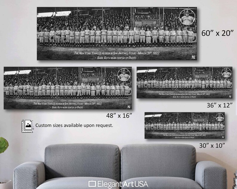 1922 Yankees Wall Art Babe Ruth Vintage Canvas Wrap Decor Baseball ...