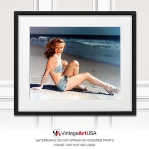 Marilyn Monroe Bikini Photo Print 1946 First Modeling Shoot Swimsuit Young Beach Seaside Postcard by the Sea Full Color Wall Art Decor image 2