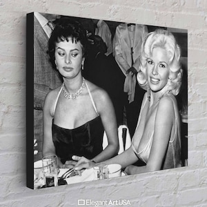 Sophia Loren & Jayne Mansfield Iconic Photo – 1950s Vintage Print – Old