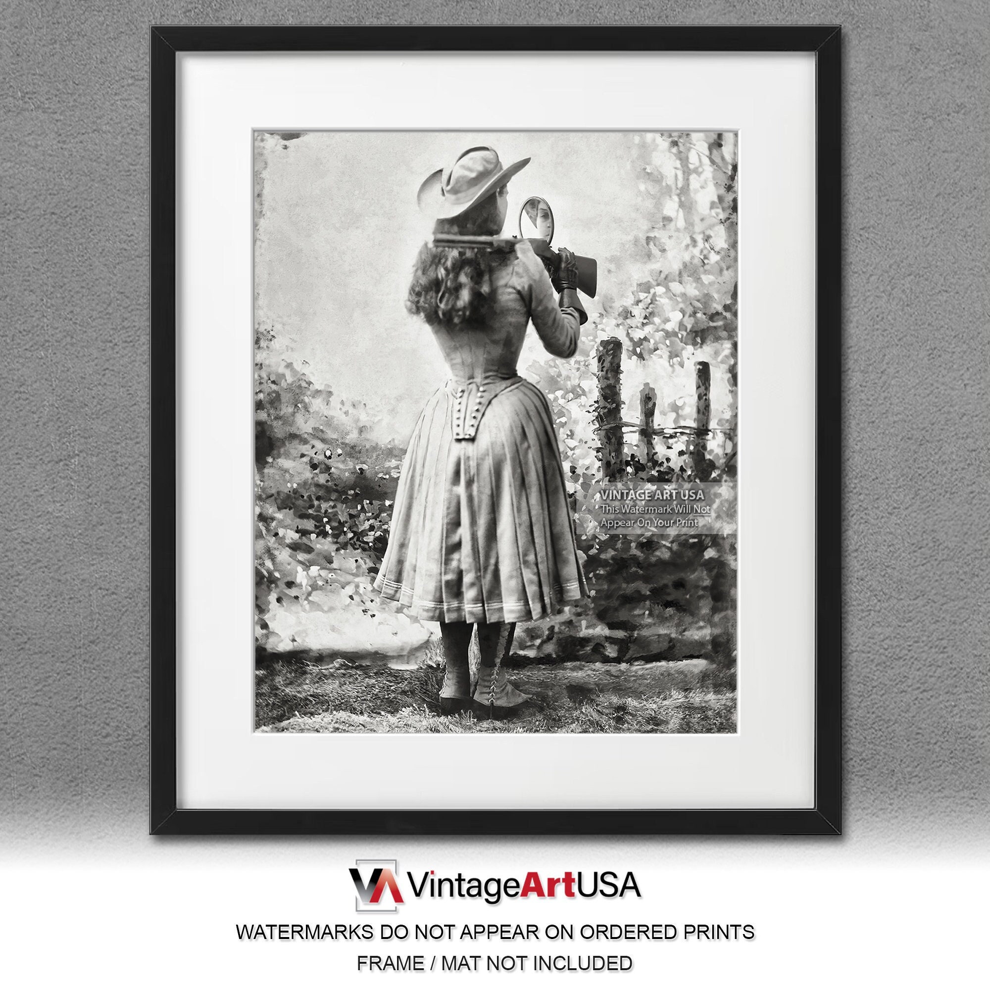Annie Oakley Photo Print: Mirror Shot, Sharp Shooter, Vintage Wall