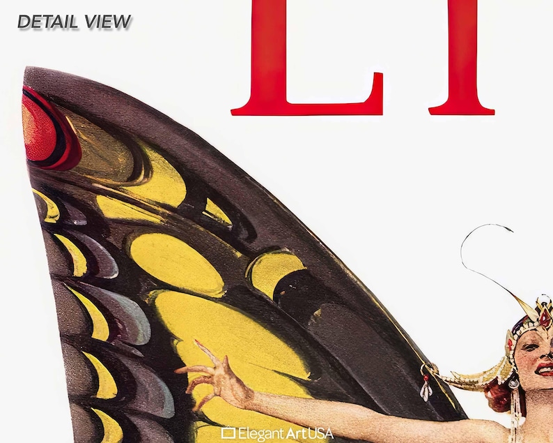Art Nouveau Butterfly Wall Art 1922 Life Magazine Cover Art Flapper Butterfly Detail View