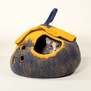 Navy & Yellow with HatnHook Felt Cat Cave