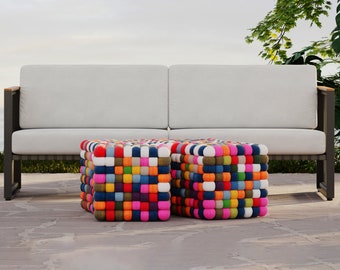 Reefelt Felt Ball Pouf - Rainbow & Ocean - Ultimate Multicolor Felt Ball Ottoman Pouf - made with wool felt balls inside and out.