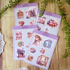 Planche de stickers "Purple cottage" autocollants pour bullet journal, planner, art journal, scrapbooking, journaling