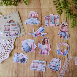 Pack de 10 die cuts "pastel travel" découpe en papier pour bullet journal, art journal, scrapbooking, journaling