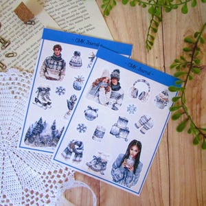 Foglio di adesivi adesivi "fiocchi di neve" per diario d'arte, bullet journal, planner, journaling, angolo lettura scrapbooking