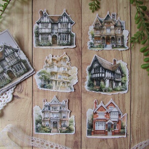 Pack de 6 grands die cuts "Manoir" découpe en papier pour bullet journal, art journal, journaling, scrapbooking, planner