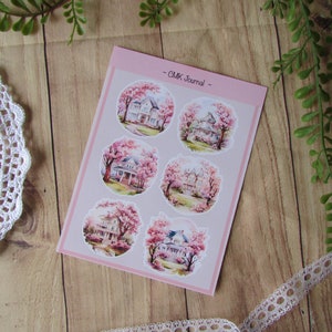 Planche de stickers manoir printemps fleur de cerisier autocollant art journal, bullet journal, planner, scrapbooking