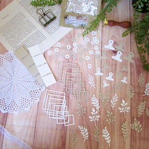 Pack de 80 die cuts découpe en papier cartonné 216g minimalist pour art journal, scrapbooking, journaling, junk journal, journal