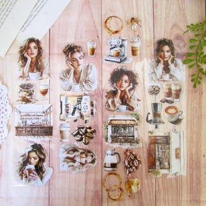 Adesivi a nastro adesivo 7x100cm Amanti del caffè, diario d'arte, journaling, diario spazzatura, diario creativo, scrapbooking