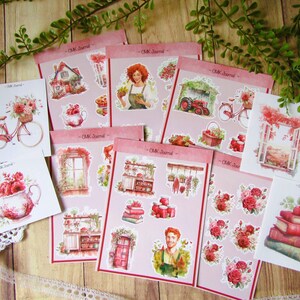 Planche de stickers "Raspberry cottage" autocollants pour bullet journal, art journal, planner, journaling