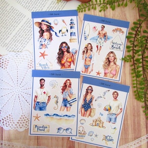 Planches de stickers "Beach vibes" autocollants pour bullet journal, planner, art journal, scrapbooking, journaling