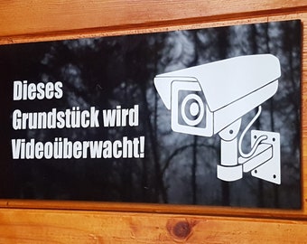 This property is video monitored sign acrylic glass black 20 x 10 cm