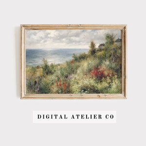 Coastal Wildflower Print Beach House Decor Ocean Painting Digital Download Spring Floral Artwork Coastline Art Print 2219