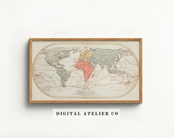 Samsung Frame TV Art | Vintage Map Print | Vintage wall art | Wall decor | Antique Wall Art | Antique World Map | Old World Map | 2031