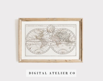 Vintage World Map Poster, Antique Nautical Wall Decor (Digital Download)