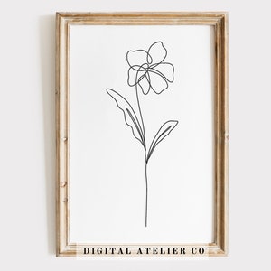 Geburt Blume Februar Violett Linie Zeichnung Blume Home Line Art Kontinuierliche Linie Wandkunst Monochrome Blume Tattoo Print Floral Poster 1014