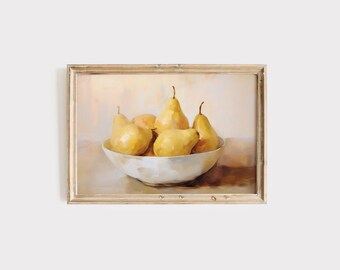 Vintage Pear Still Life Print, Rustic Kitchen Wall Art (Digital Download)
