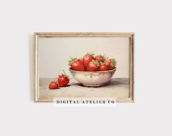 Stampa di Strawberry Kitchen: Natura morta con fruttiera vintage (download digitale) 2276