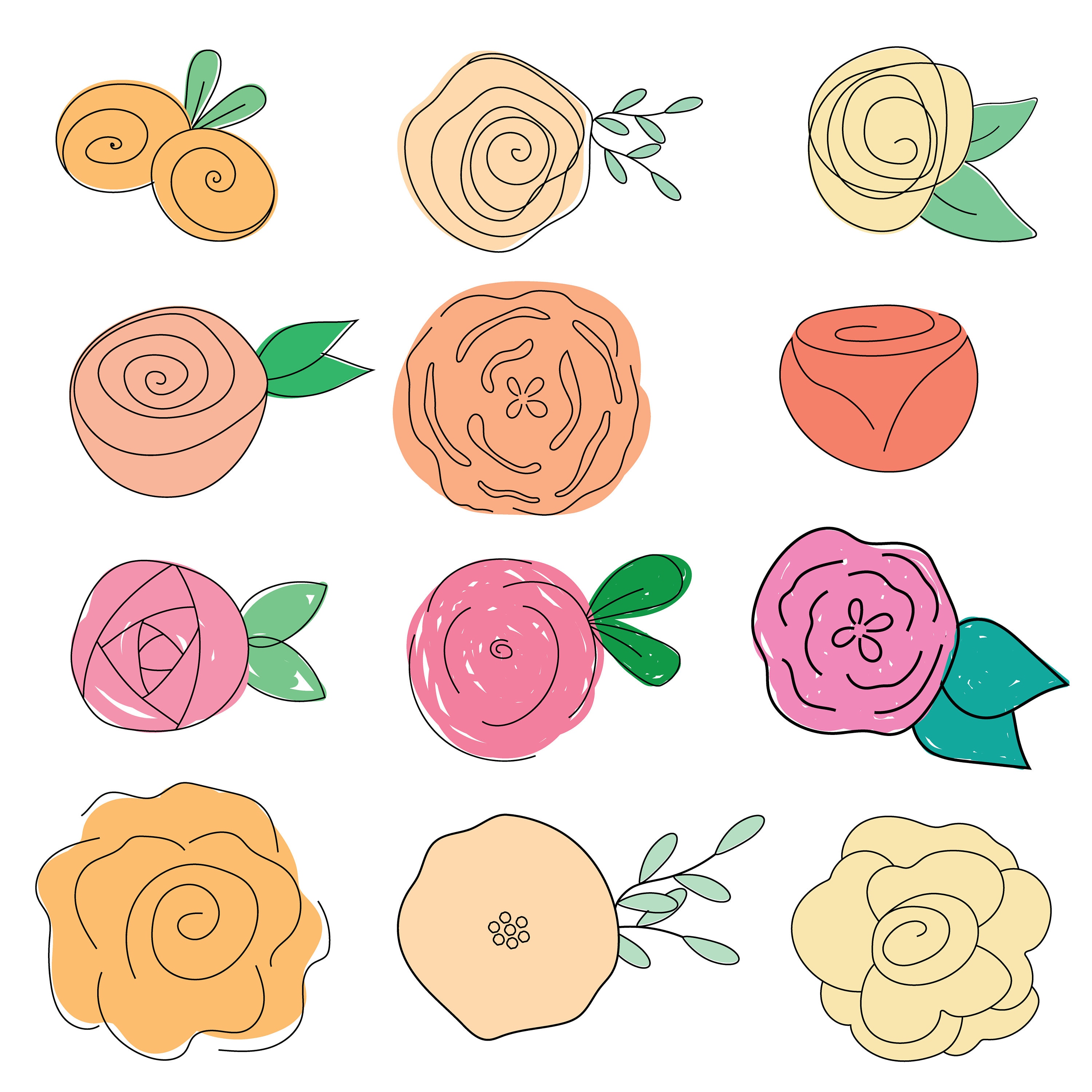 Cute stylized hand drawn rose doodles clipart png Etsy