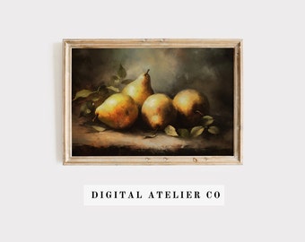 Vintage Pear Fruit Print Painting Kitchen Print Vintage Still Life Print Rustic Pear Wall Art Vintage wall art Print home Wall decor 2204