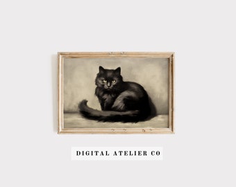 Moody wall Print Black Cat Painting Print Neutral Dark Digital Download 2214