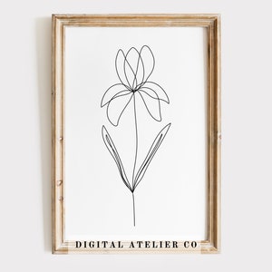 Flor de nascimento fevereiro íris desenho de linha para casa decoração para impressão linha de flores arte linha contínua arte de parede impressão em preto e branco pôster floral