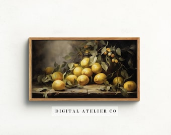 Samsung Frame TV Art Lemon Home Decor art Vintage Fruit Painting Still Life Rustic kitchen Digital Summer Fruit Art Antique Wall Art | 2197