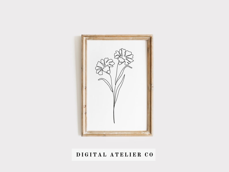 January Birth Flower Carnation Line Drawing Home Decor Flower Line Art ...