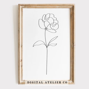 Enero Nacimiento Flor Clavel Línea Dibujo Decoración del Hogar Impresión Flor Línea Arte Línea Continua Pared imprimible Regalo de cumpleaños Cartel floral 1016