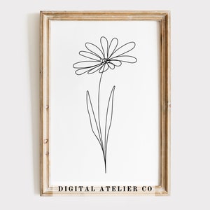 Geburt Blume April Gänseblümchen Linie Zeichnung Blume Linie Kunst Wohnkultur durchgehende Linie Wand Kunst Schwarz-Weiß-Druck Blumen Poster botanische Kunst
