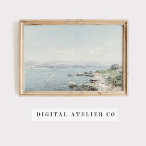Vintage Coastal Seascape Oil painting print wall art decor Antique Nature art 2145