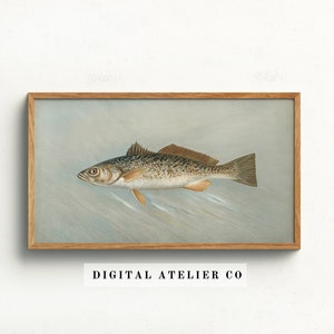 Samsung Frame TV Art | Vintage Fishing Country Print | Fishing Painting | Fish art | Moody | Antique Wall Art | Nature Art | 2050