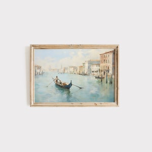Venice painting of Grand Canal in Italy TV frame art included Boat on canal art Mediterranean Landscape Art print 2250
